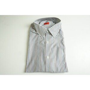 Isaia 100% Cotton Blue Gray White Striped Dress Shirt Sz 42 16.5 BRAND NEW
